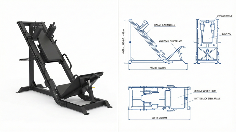 Plate loaded hack squat machine